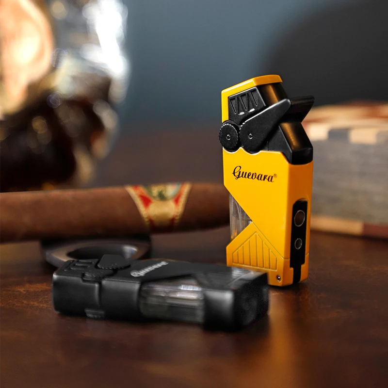 Custom Logos Windproof Cigar Accessories Cigar Lighter Refillable Butane Gas Cigarette Jet Torch Lighters With Cigar Cutter