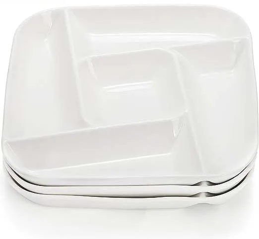 3 Pack  Ceramic Chip and Dip Serving Tray Porcelain Divided Serving Platter 5-Compartment  Stoneware Relish Fruit Dish