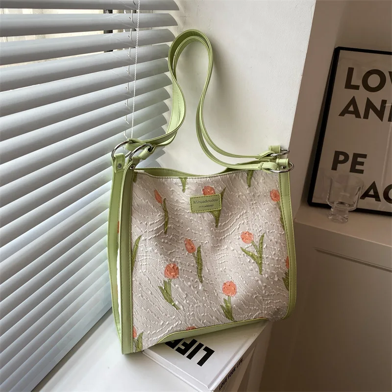 Z061 Female Trend Shopping Bag Quality Stylish Cloth Tote Bag 2022 Hot Sale Handbags Women Flower Print Pattern Shoulder Bag