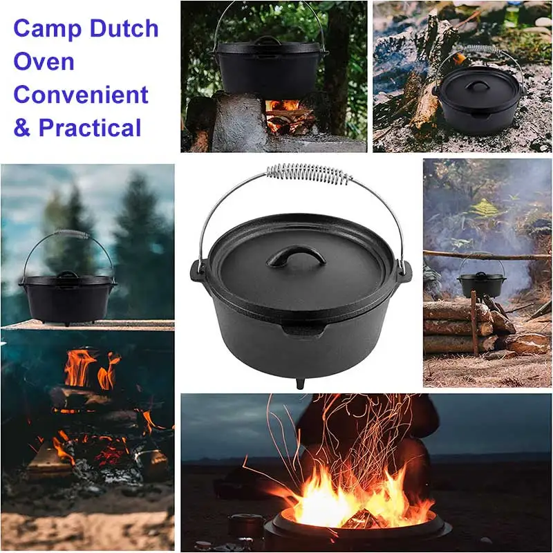 Big Capacity Cast Iron Dual Handle Heavy Duty Dutch Ovens with 3 Legs Outdoor Camping Cookware Camp Pot
