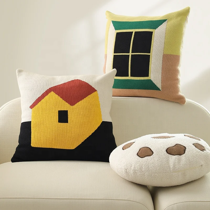 18x18 Square green window knitted throw pillow cover home decorative weighted knit cushion cover