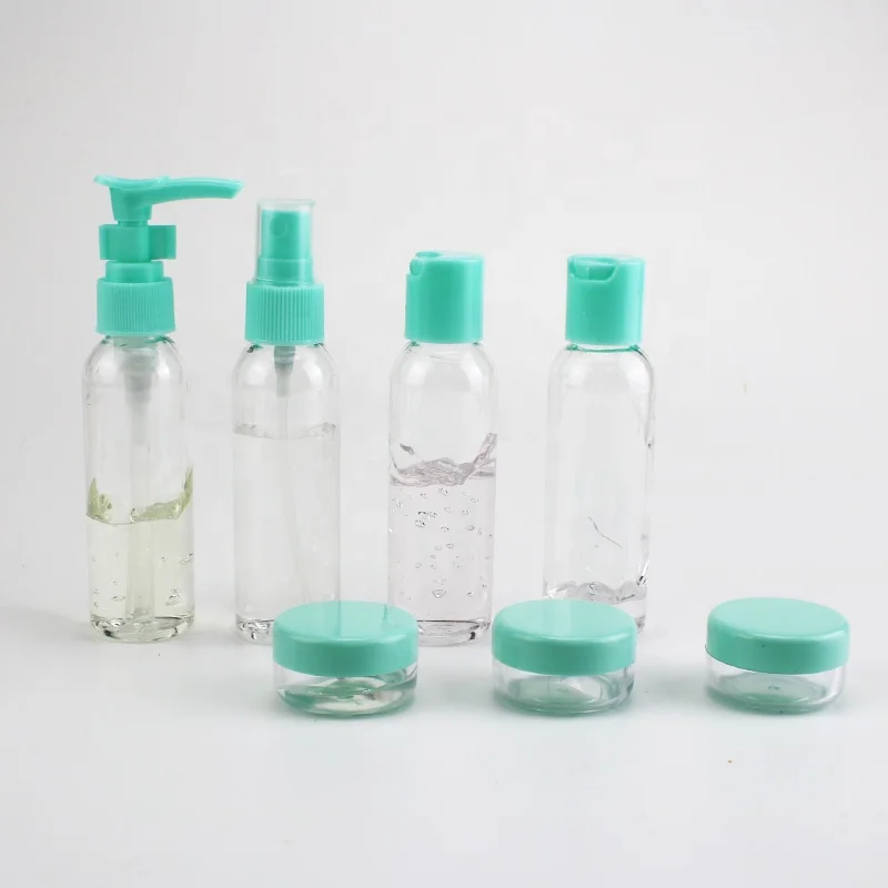 small clear plastic  Leak Proof  travel bottle and jar set plastic travel bottle kit