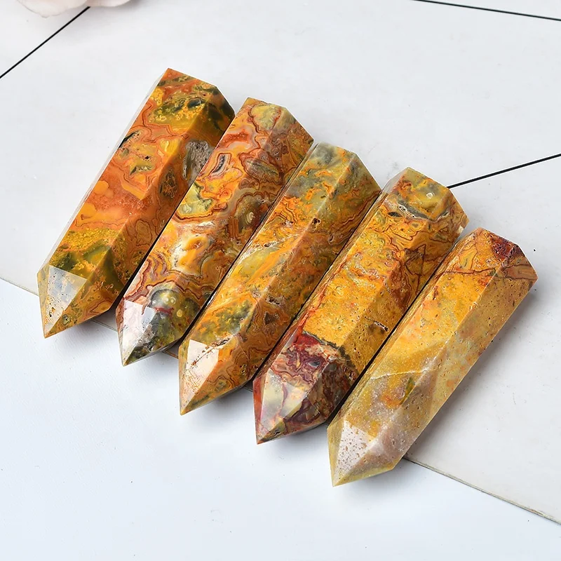 Natural Crazy Agate Crystal Tower Point Pencil Obelisk Healing Wand Stick Small Medium Large Size Wholesale for Business Gift