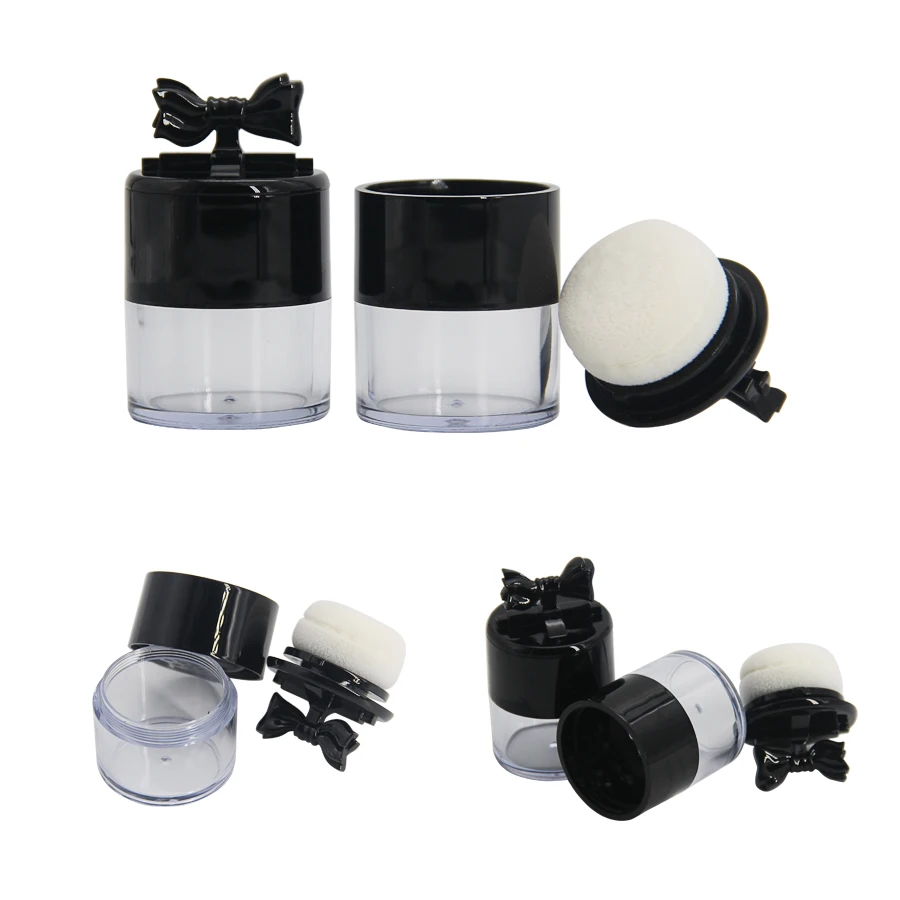 Hot sale empty cute plastic cosmetic loose powder foundation makeup packaging with cotton powder puff