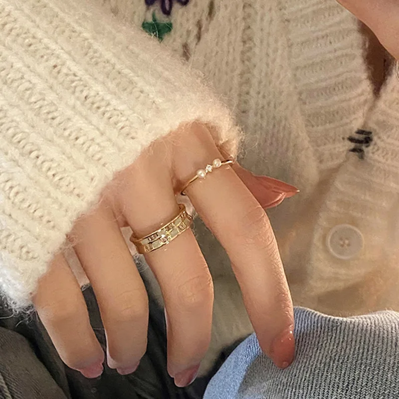 Vershal C4-183 18K Gold Plated New Arrival Fashion Pearl Zircon Minimalist Adjustable Open Ring