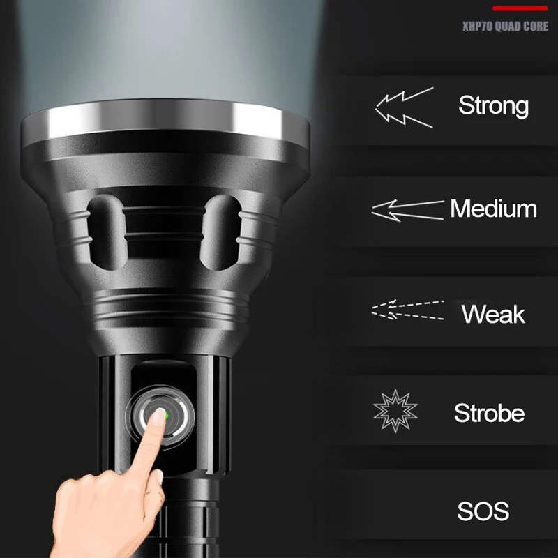 Long Range Super Bright 5000 Lumen XHP70 Led Torch Outdoor Waterproof 5modes Rechargeable Torch Light High Power Flashlight