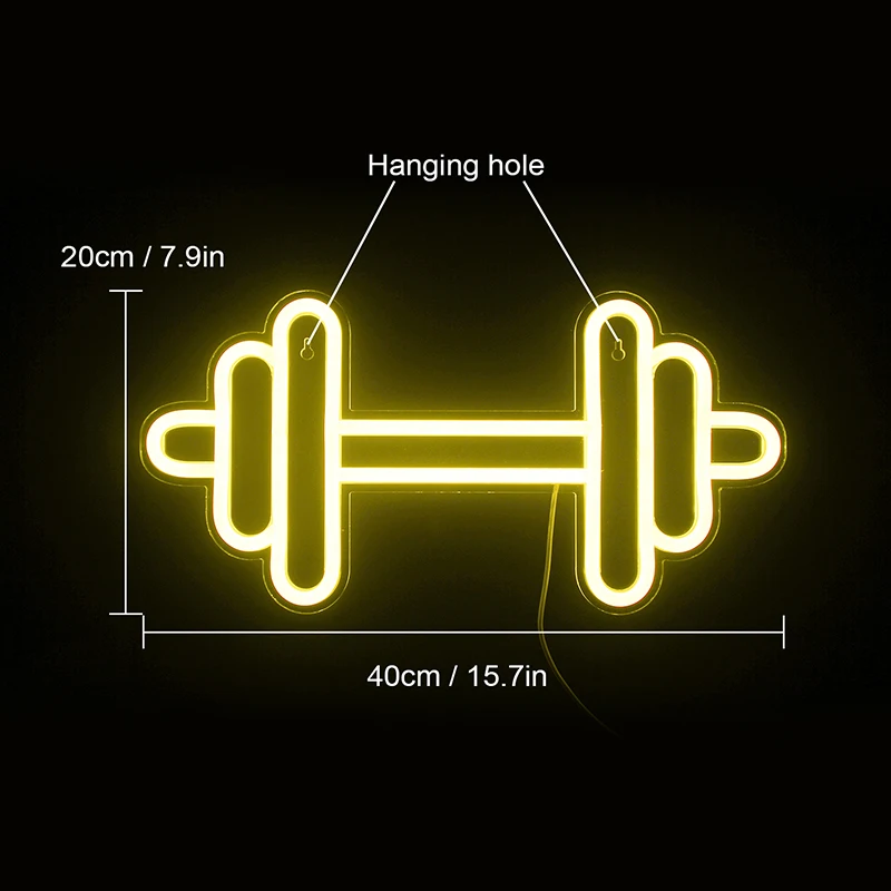 Wanxing Neon Barbell Dumbbell Neon Sign Gym 3 Colors Wall Hanging Neon Light Sign For Sports Room Decor Club Party Bar Xmas Gift