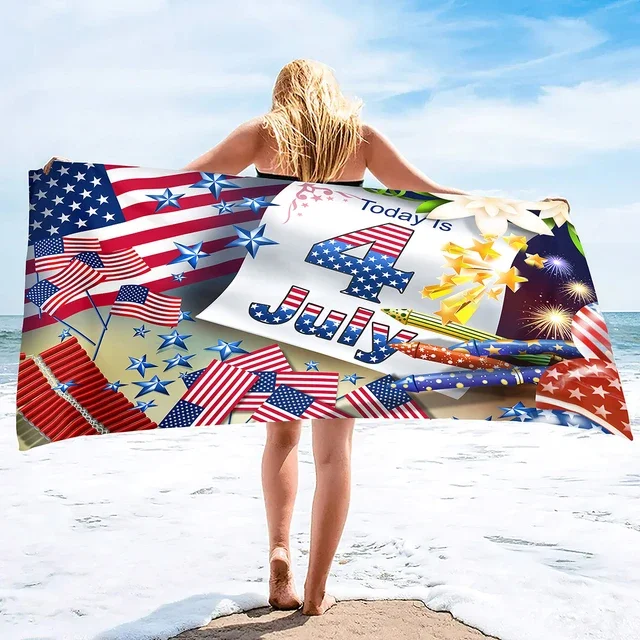 American Flag Beach Towels Independence Day Bath Towels Sport Bar Towel for Adult Kids Microfiber Quick Dry Swimming Cover