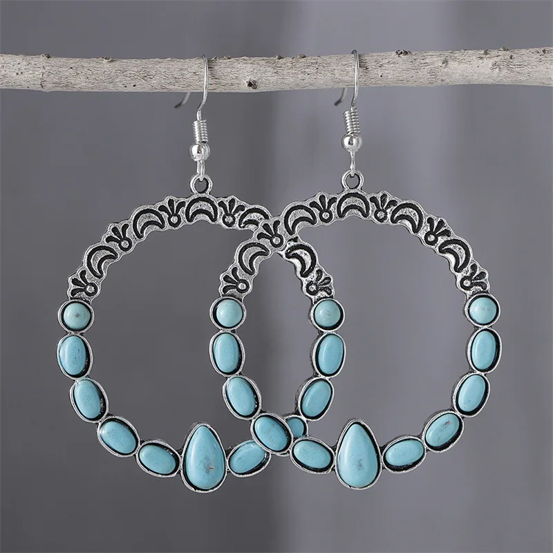 2024 Newest Bohemian Vintage Tribal Moon Western Turquoise Earrings