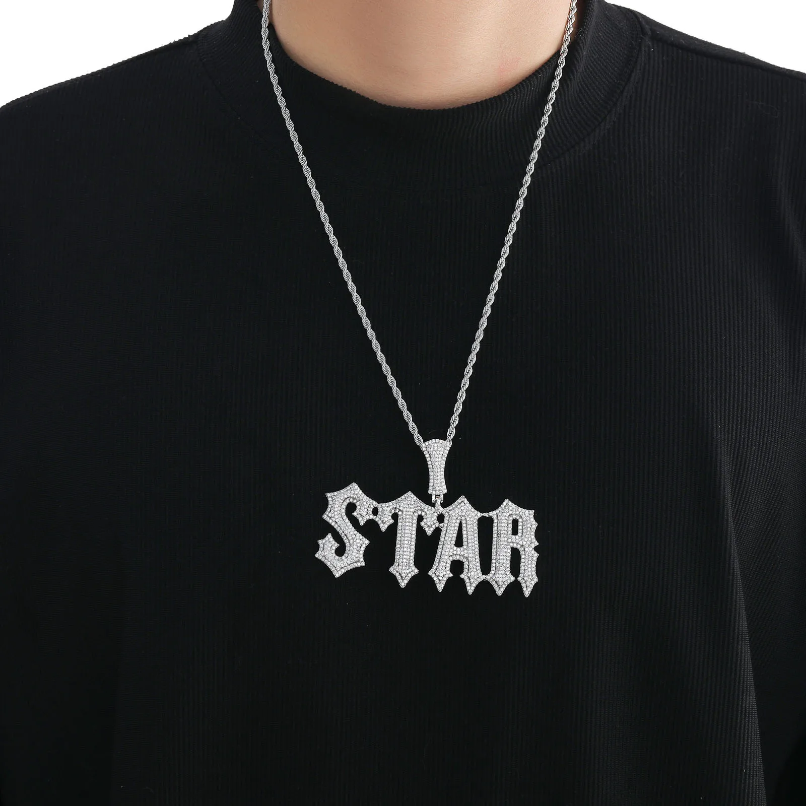 Wholesale hip-hop DIY custom burr lettering pendant necklace 925 sterling silver Moissanite Diamond with GRA certificate