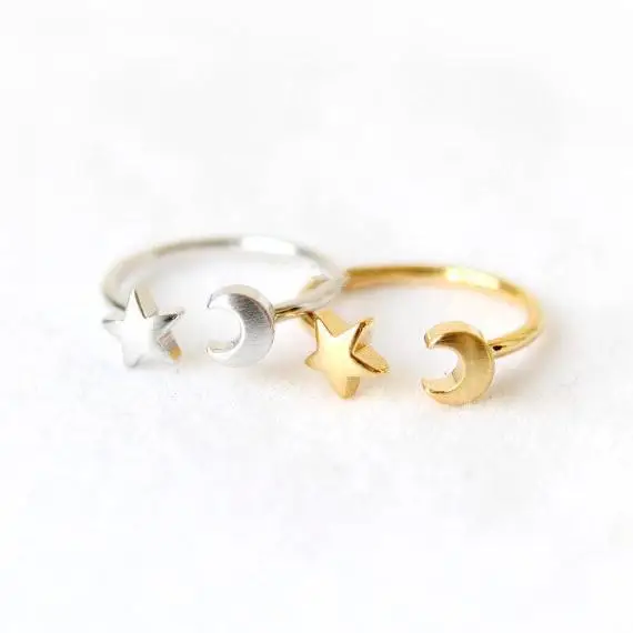 
New Products Greatly Promote European And American Hand Jewelry Half Opening Adjustable Star Moon Female Rings Ring Female Ring 