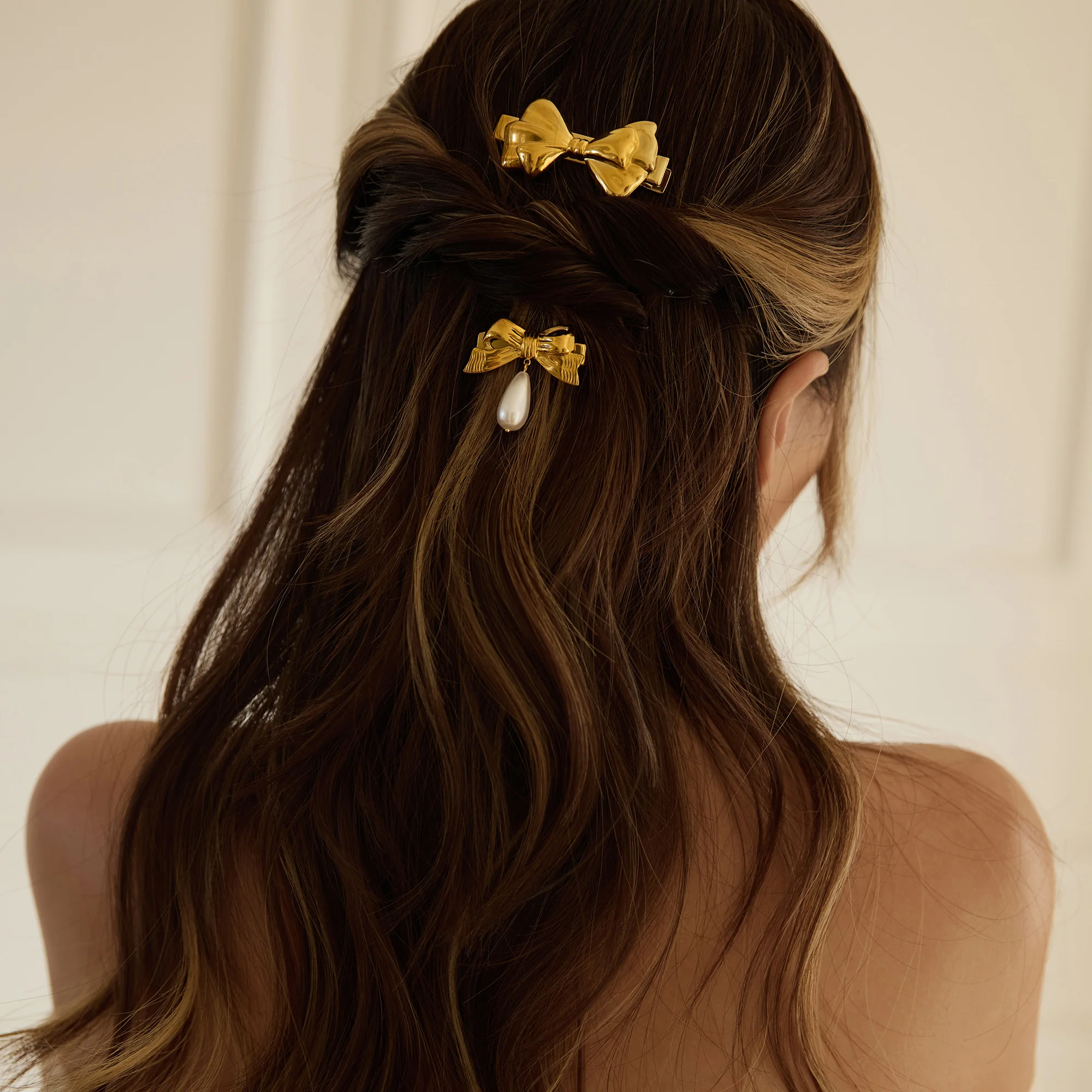 2025 Dazan New HOT Sale INS 18k Gold Plated Stainless Steel Korean Japan Cute Idol Bow Tie Hair Accessories Girl Gift Jewelry