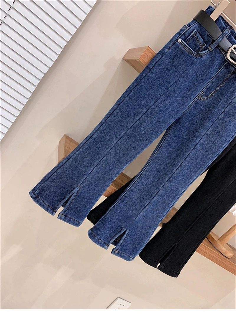 Spring summer children denim flare trouser retro slit fashion kids denim pants baby girls summer bell bottom clothes