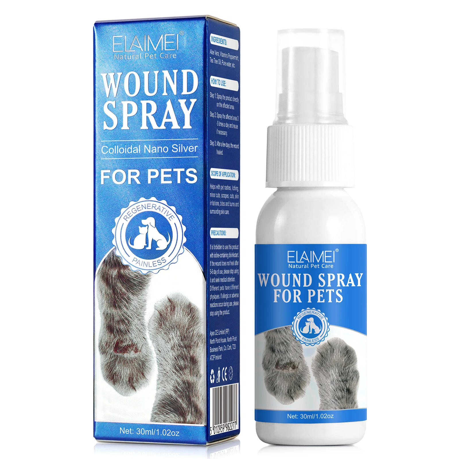 ELAIMEI Pain Relief Reduces Bleeding Fast Healing All Animal Wound And Skin Care Spray Cleans Pet Wound Care