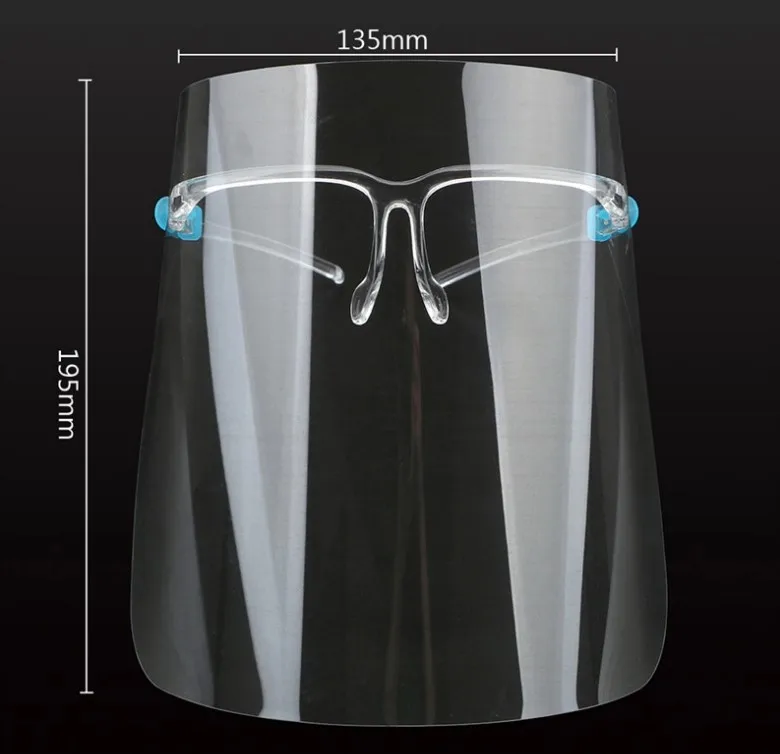 Manufacturer Fashion Protective  Anti-fog Anti-spray Plastic Face shield Face Visor with Glasses Frame