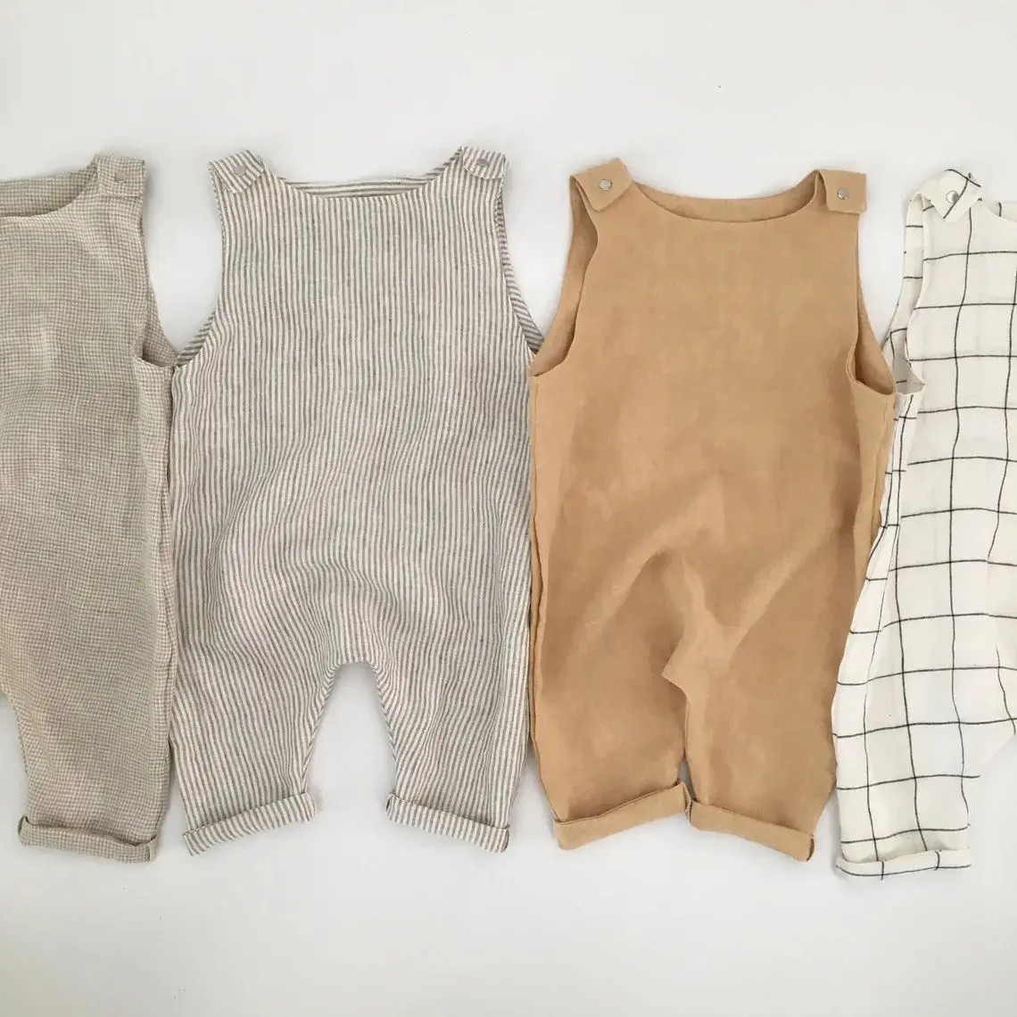 Kids Linen Romper Baby Jumpsuit Linen Overalls Summer Romper Baby Linen Clothing Casual 60 Sleeveless 100% Cotton Woven Unisex