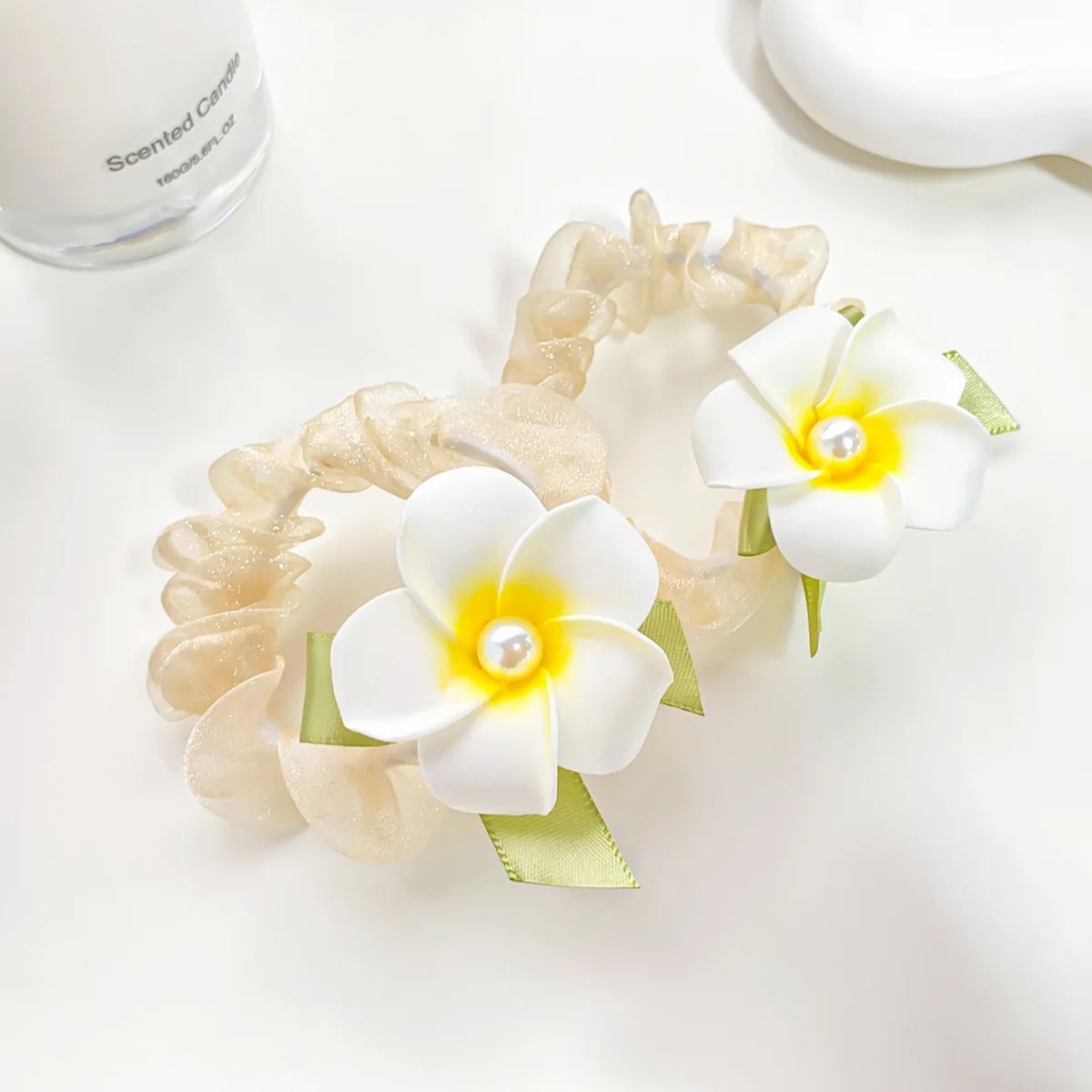 MIO flower hair band with artifical flower big foam hawaii flowers elastic plumeria hair rubber band beach daily