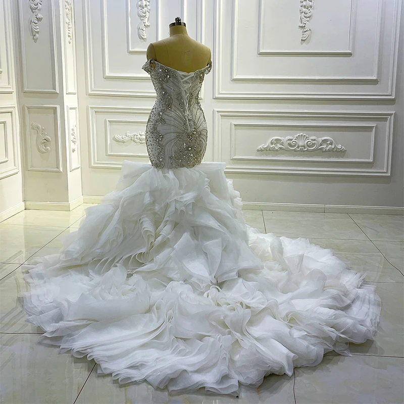 Am1171 2022 Mermaid Lace Strapless Sequin Beads Formal Bling Dress Elegant Wedding Dress