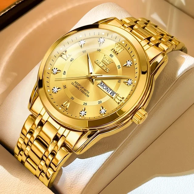 OLEVS 5513 Men Fashion Business Luxury Watches New Stainless Steel Strap Sport Clock Waterproof Gold Japan Quartz Watch