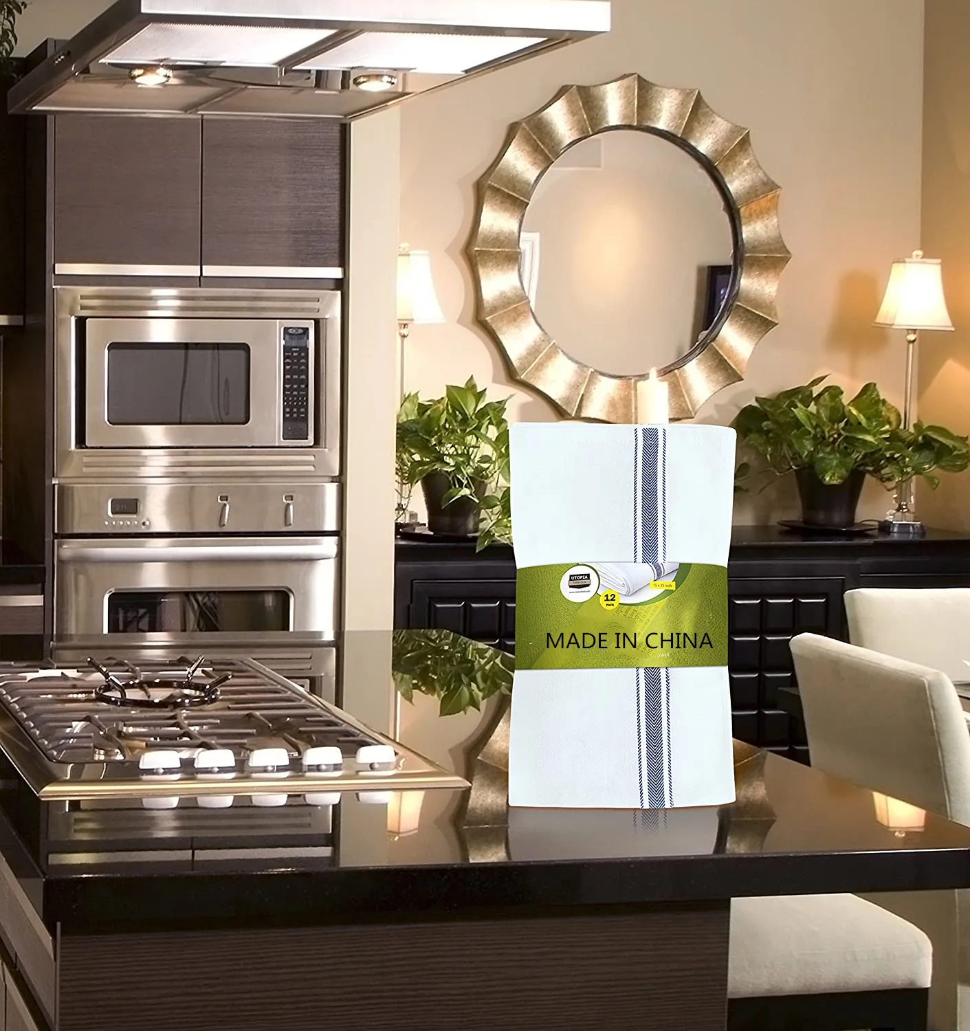 Classic Kitchen Dish Towels Absorbent Dish Wash Cloths 100% Cotton Tea Towels with Loop