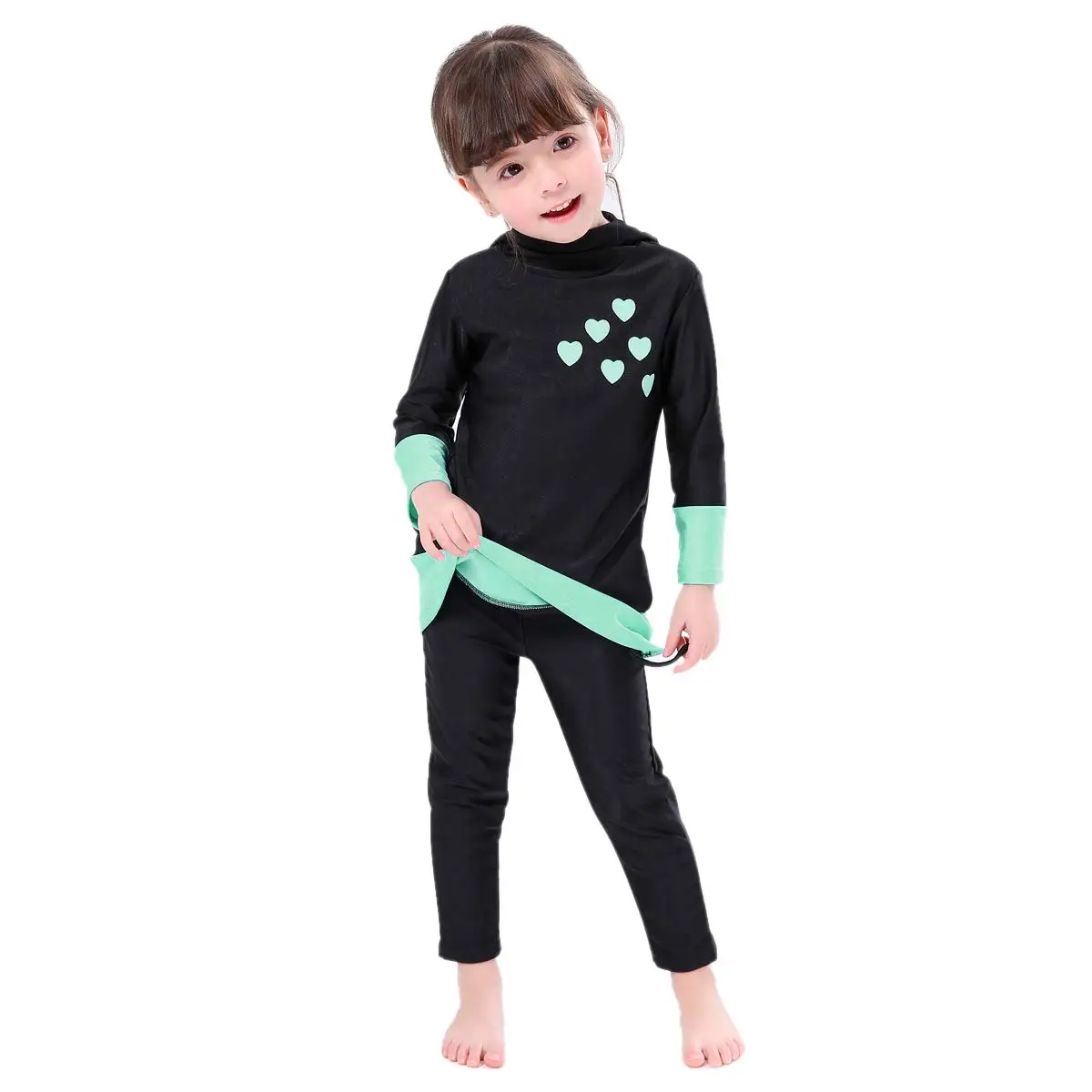 Girl birkini swimsuits modest muslim islamic long sleeve rash guard full cover top skirted swim capris swimwear set