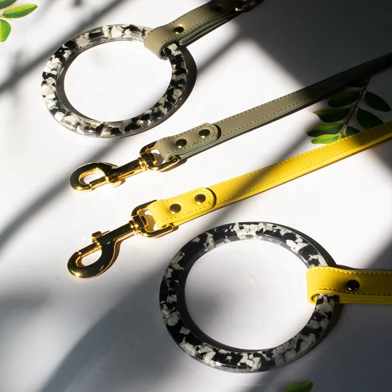 New Fashion Luxury Polo Wide Design Leather Dog Collar Ring Resin Hundehalsband