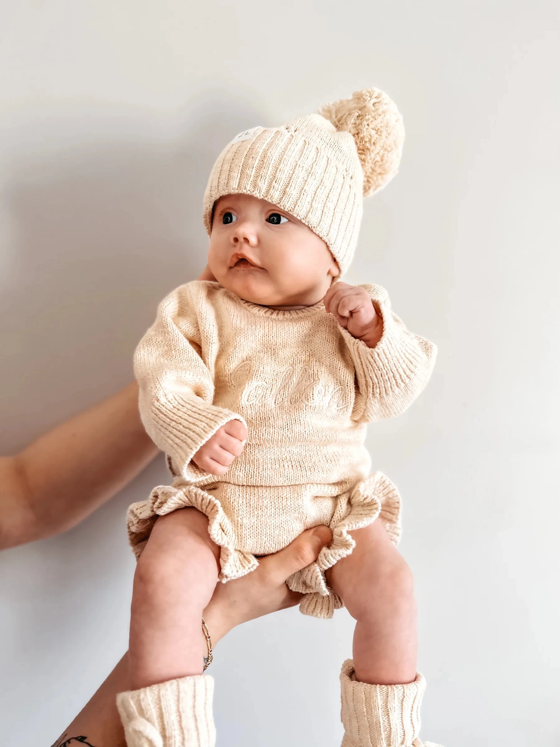 Custom Long Sleeve Chunky Knit Fall Baby Girls Sweater Knitter Clothes Rompers