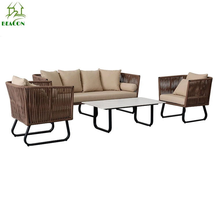 Luxury Rattan Rope Sofa Set Modern Outdoor Sofa Furniture Manufacturer in China Garden Sets Alu,metal