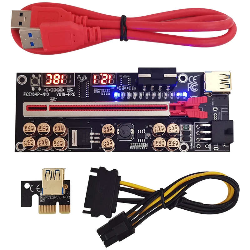 Плата расширения Ver018 pro Pcie V018 с измерителем температуры и ватта для графических карт, адаптер расширения PCIe, Кабель USB3.0