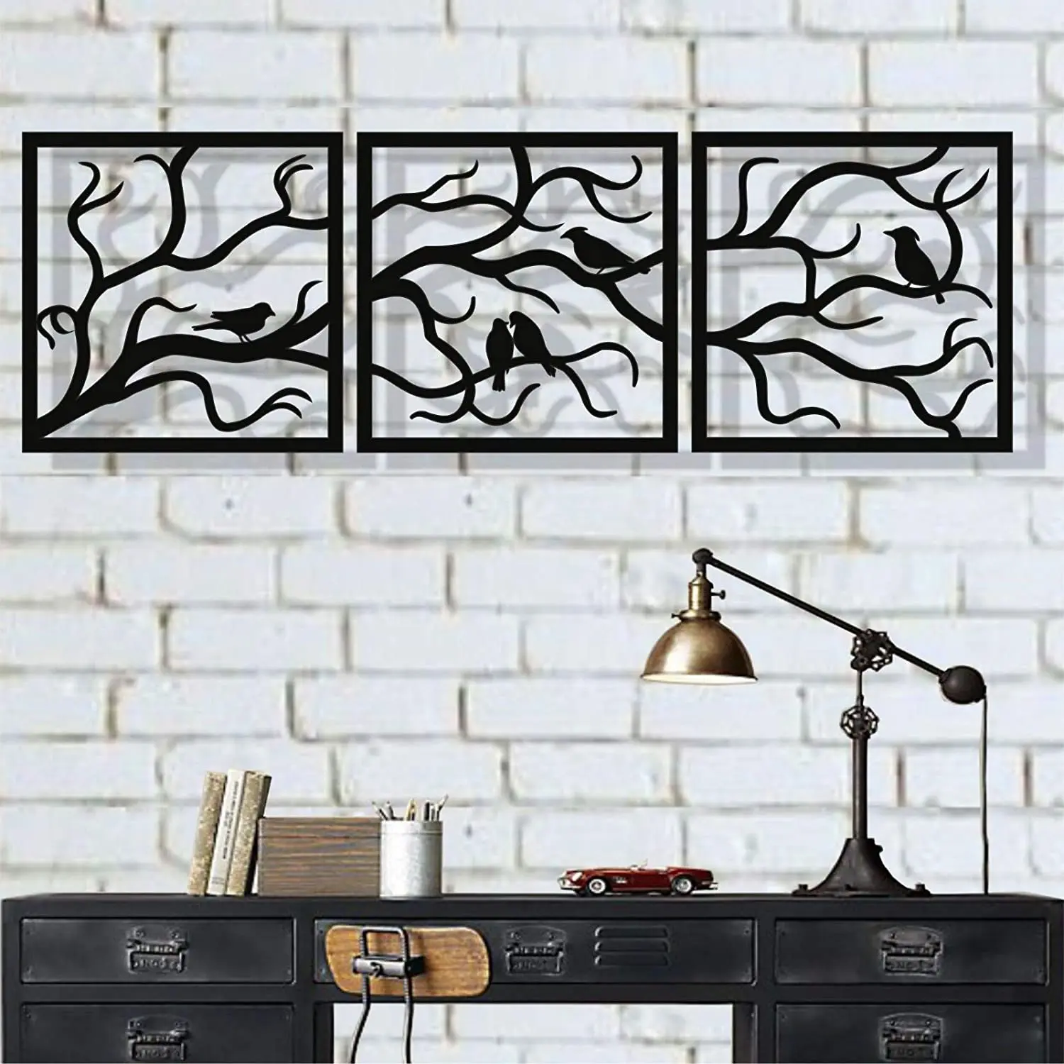 Oem квадратная птица ветка дерева современный лист стены искусство металла декор