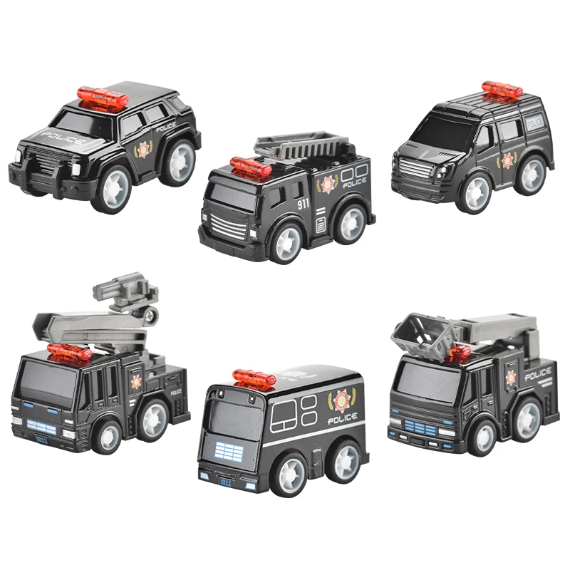 Black fire truck vehicle Set Construction Truck Plastic Mini Pull Back Car Toys for Kids