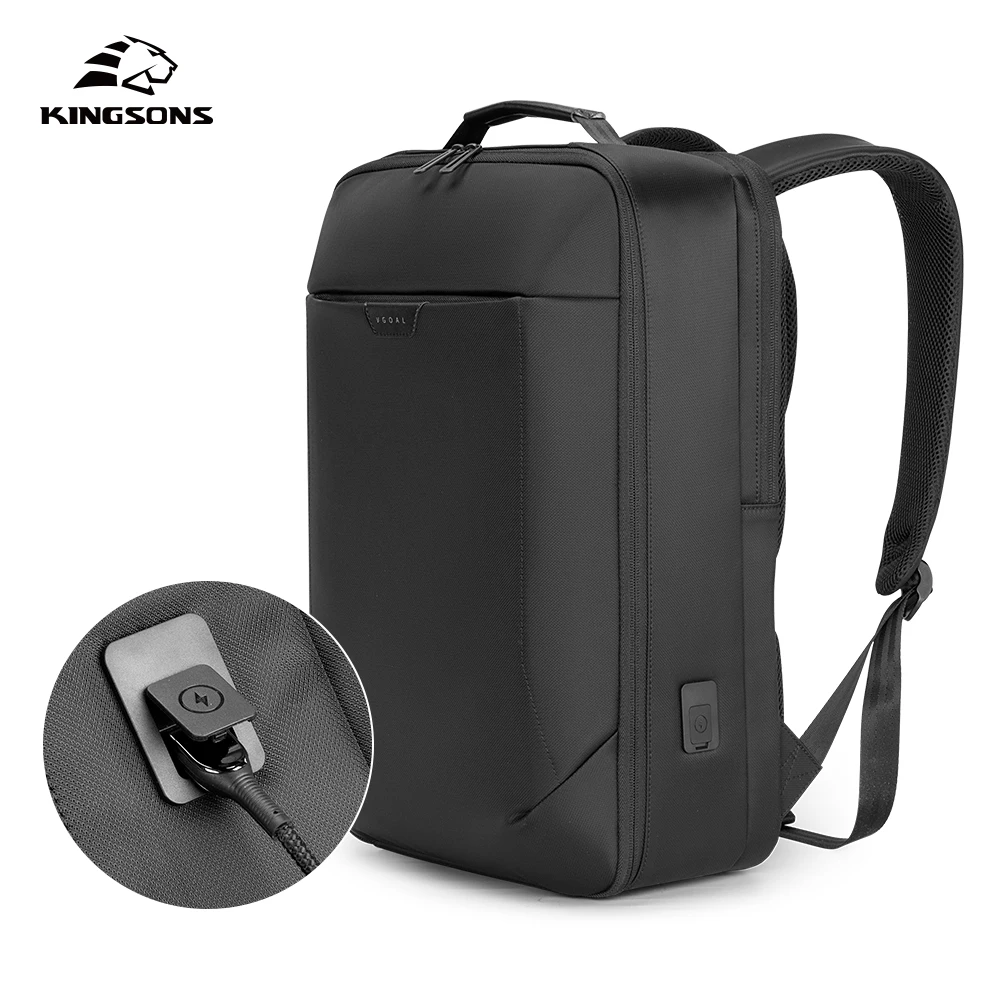 Kingsons best waterproof laptop black large backpack custom logo OEM style 15.6 inch computer daypack with USB charging port