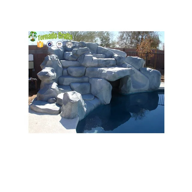 Hot sale Beside  swimming Pool Custom Fiberglass Rock Panels with slide