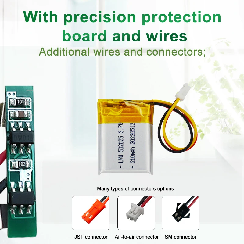 Custom Ultra Small Tiny Polymer Lithium ion Battery 502025 3.7V 210mAh lipo Lithium Rechargeable batter for consumer electronics