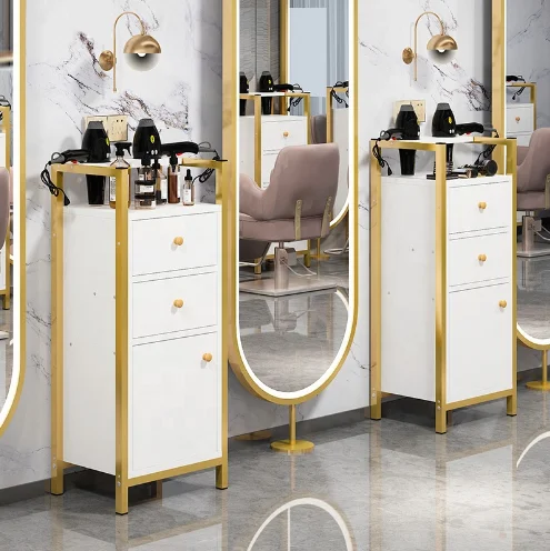 Salon Barber Shop Storage Wood and Aluminum Tool Cabinets with Drawers