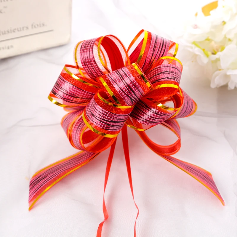 Holiday Party Supplies Decoration  Gift Vertical Pattern Ball Flower Ribbon Draw Bow Organza Pom Pull Ribbon Bow