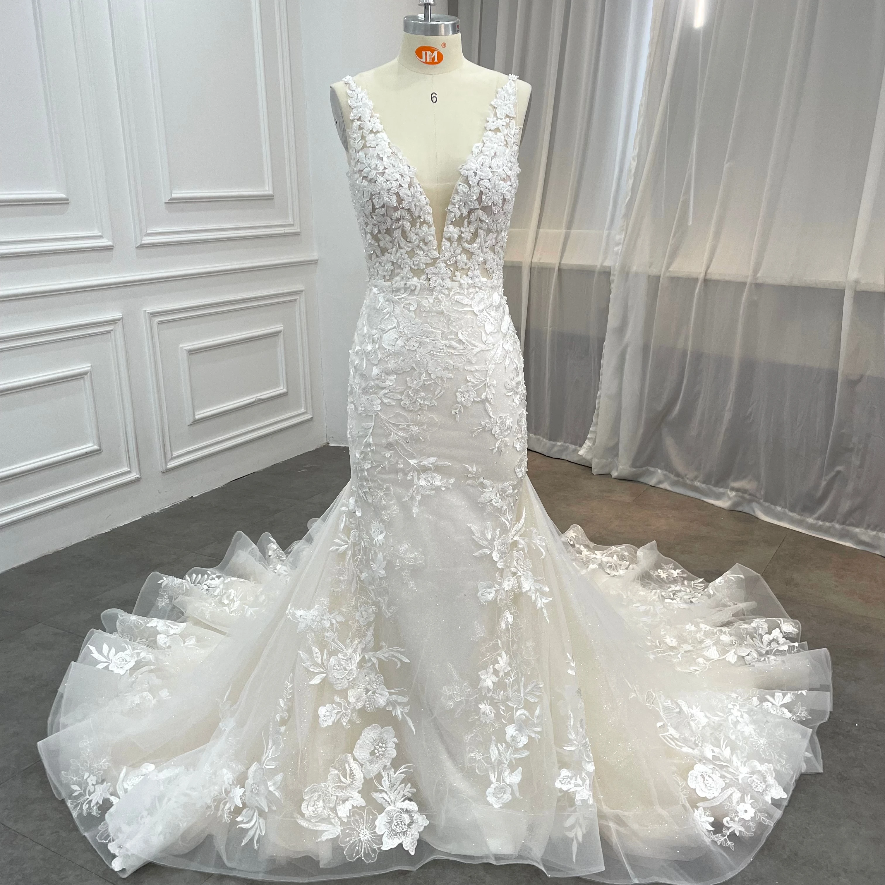 Лидер продаж, плотное кружевное свадебное платье с бусинами, роскошное свадебное платье русалки, 2022, свадебное платье с пышной юбкой, 2023