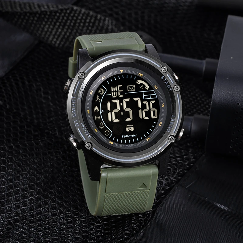Hot Sale Elegant Black Mens Sport Smart Digital Watch Rubber Belt Waterproof Step Counting Date Display Watch