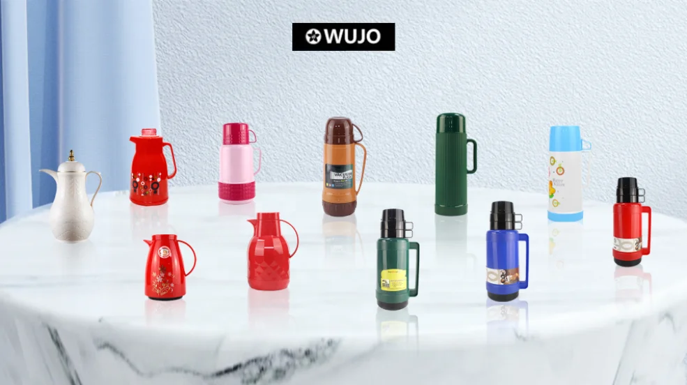 WUJO OEM ODM 0.5L 1 liter pink glass refill hot cold 24hr water coffee tea plastic vaccum flask with spout
