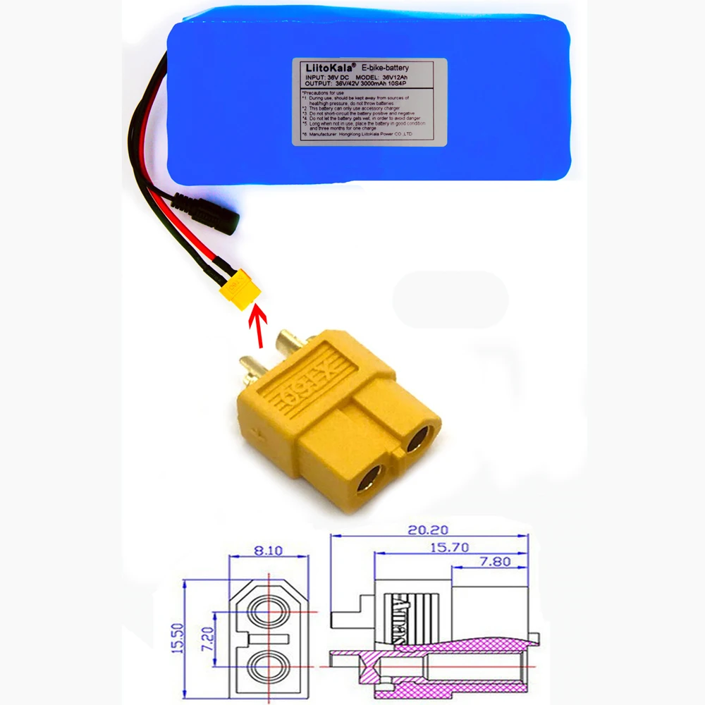 
LiitoKala 36V 12AH Electric Bike Battery Built in 20A BMS Lithium Battery Pack 36 Volt with 2A Charge Ebike Battery XT60 