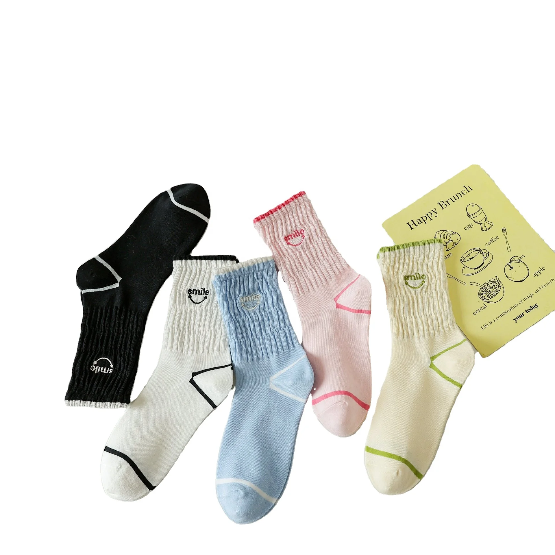 Autumn Winter Korean Version High Tube Embroidered Letters Female Pile Socks New Smiling Face  Socks for Women