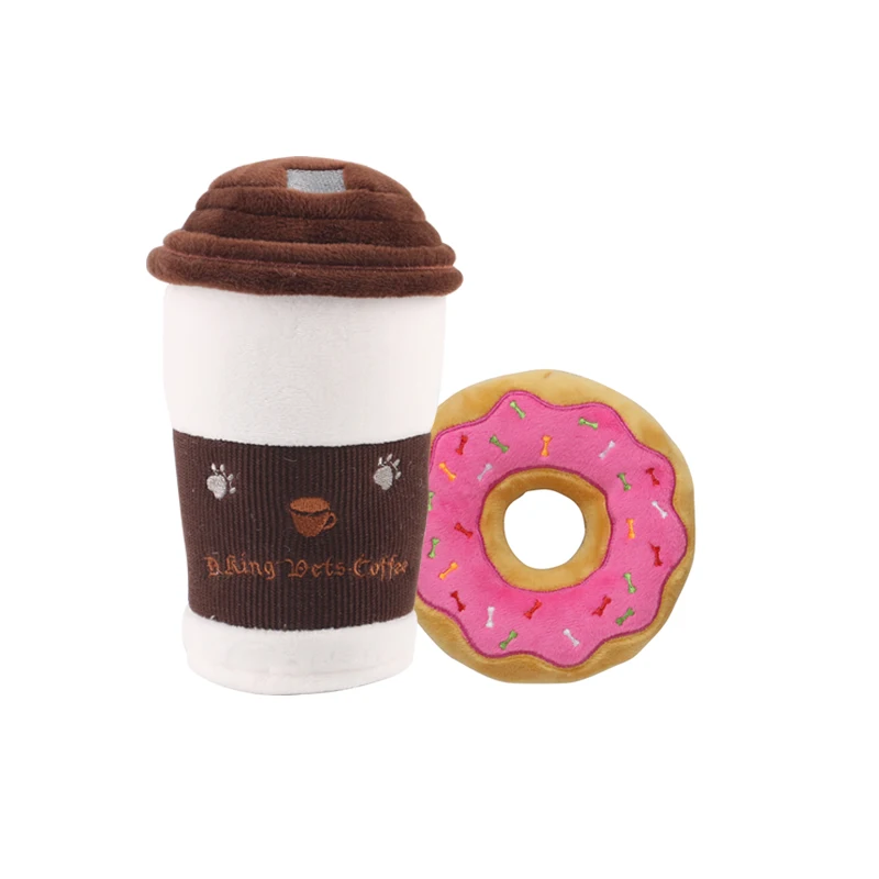 Coffee and Bread Style Pet Toys Food Shape Squeaky Chew Dog Toy Plush