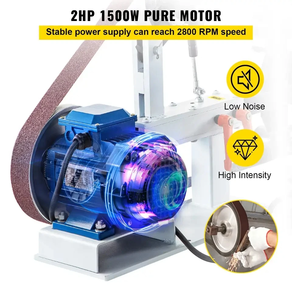 1.5Kw Variable Speed Belt Sander with 3 Grinding Wheel Bench Sander 12inch Wheel and Flat Platen Tool Rest for Knife Making