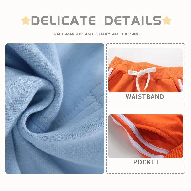 Wholesale Fashion 100% Cotton Kids Shorts Set High Quality Boys Shorts Custom Logo Shorts