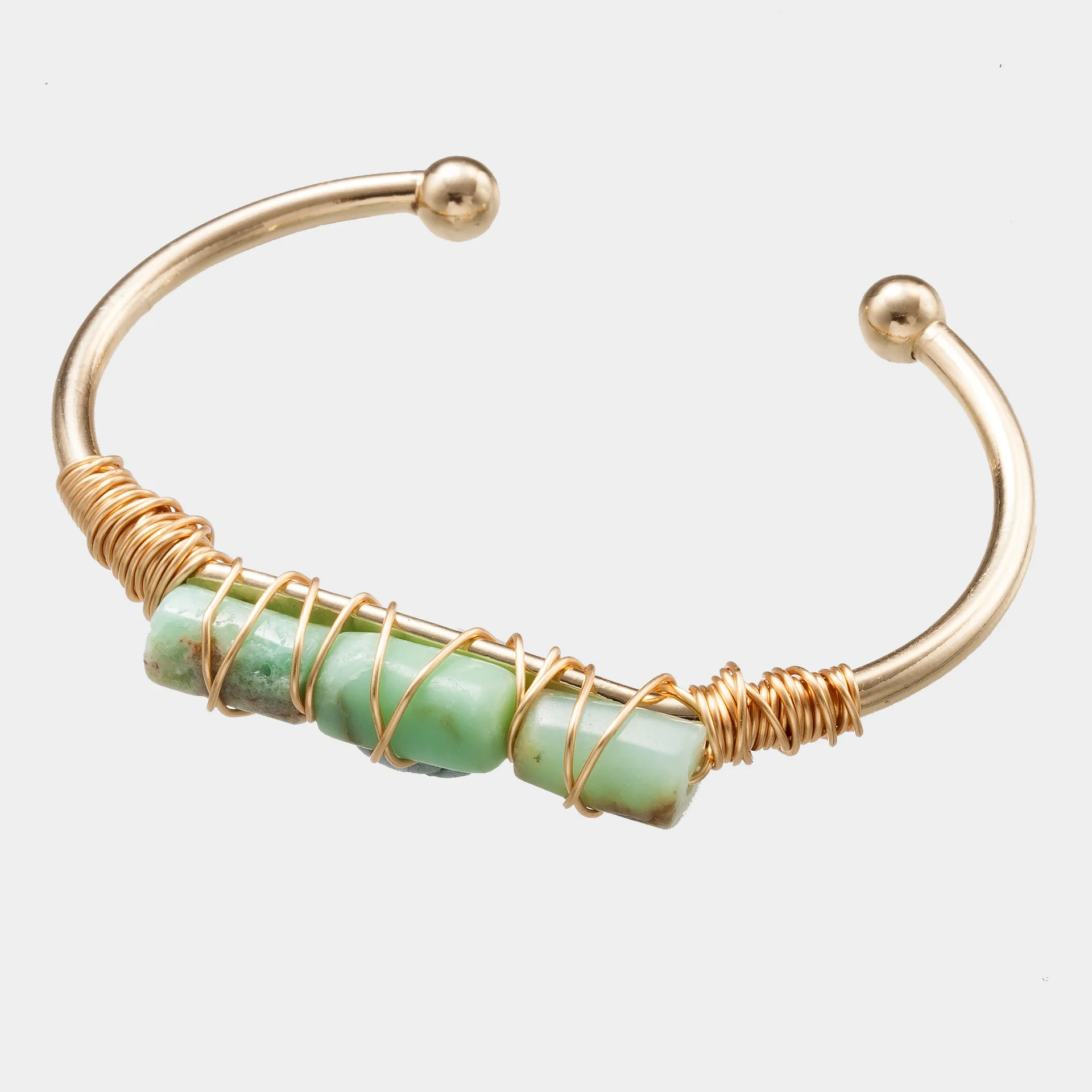 Trend natural stone bangle jewelry gold wire wrap irregular colorful crystal cuff bangle for women