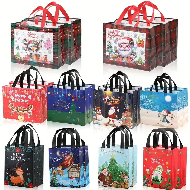 custom printing Festive Christmas Gift non woven Bags with Handles Durable Non-Woven Foldable reusable grocery shopping bag