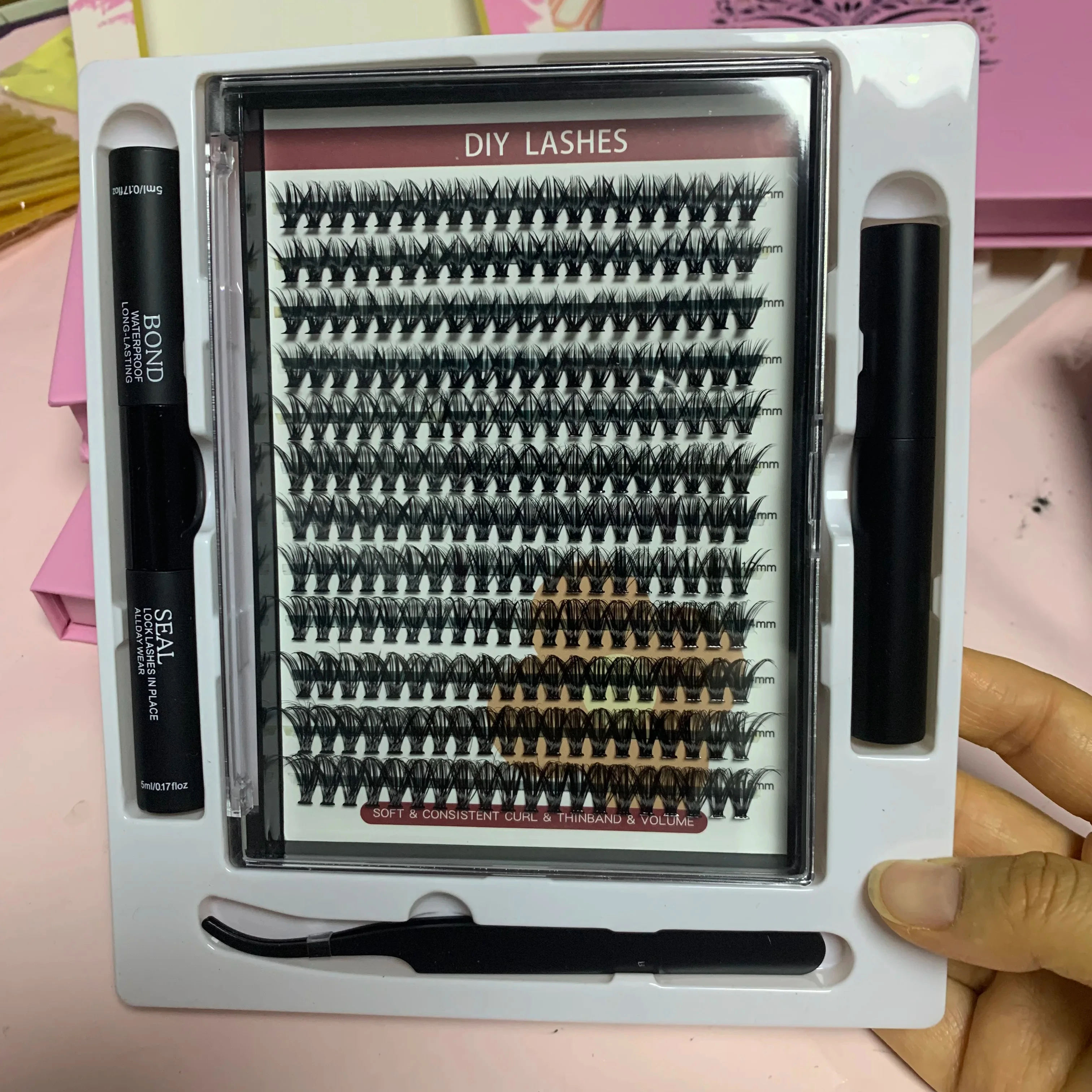 Custom bond and Sealant eye spike volume private label segment precut set cluster fan lash segments diy eyelash extension kit