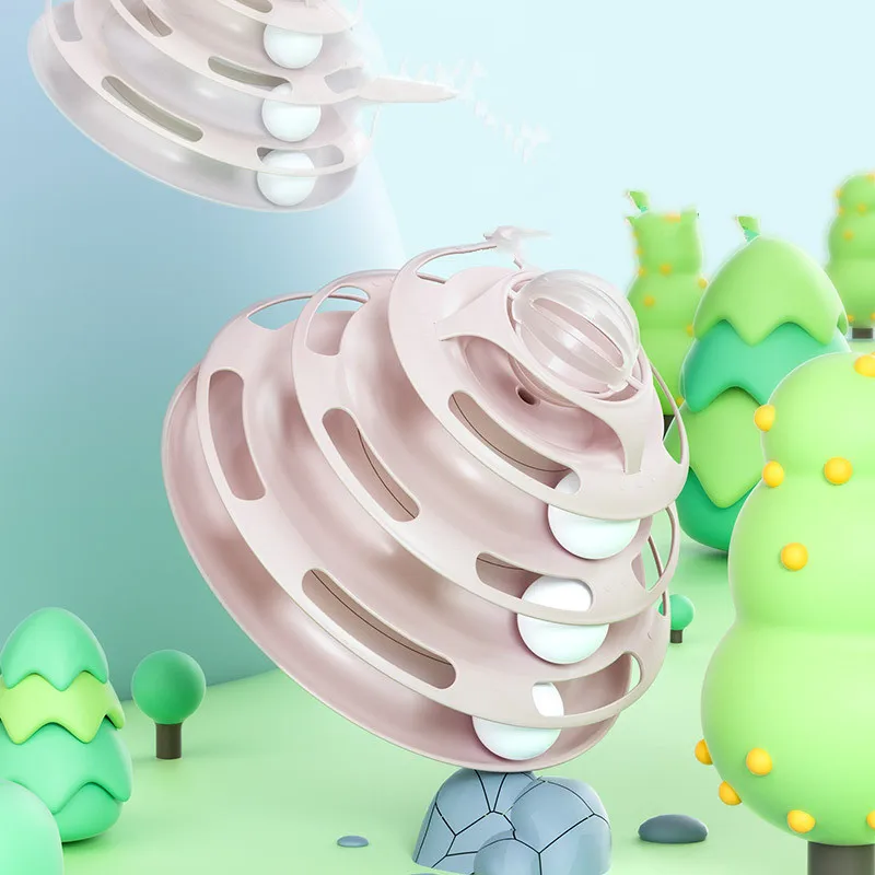 Wholesale Cat Play Board 3-Floor Track Cat Turntable Funny Toys With Balls Cat Puzzle Toy Detachable Track Balls