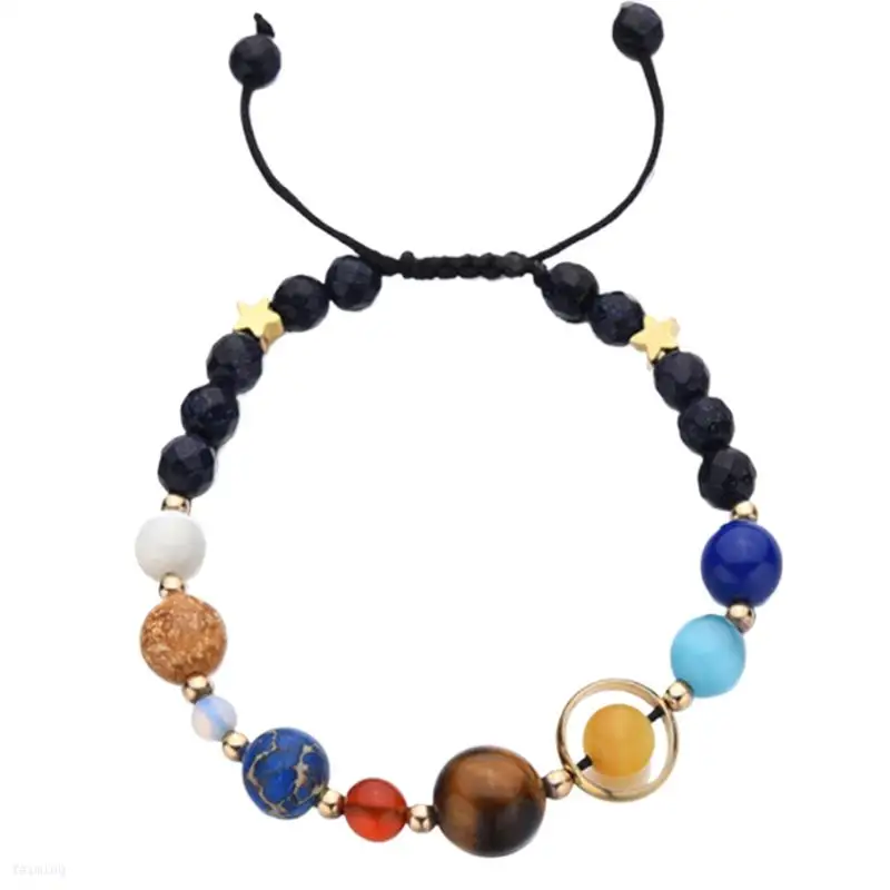 FM Euro-American cross-border cosmic Planet bracelet Milky Way Blue sand stone Black frosted Volcanic design