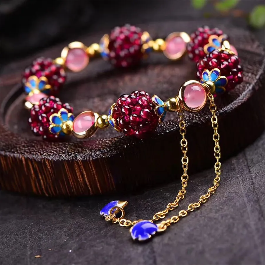 Natural garnet Bracelet Multi-circle pomegranate crystal bracelet Wholesale garnet grape ball tourmaline woven bracelet